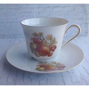 Vintage Bareuther Waldsassen Fruit & Nuts Porcelain Tea Cup and Saucer Gold Trim